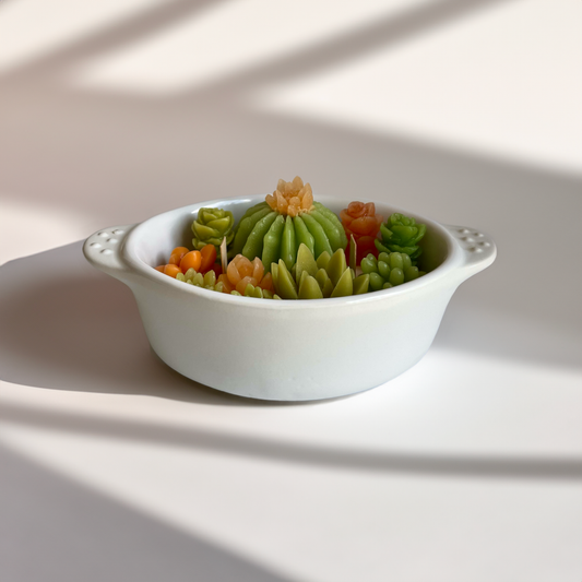 Bamboo + Melon // White Stoneware Ramekin Kaktus Kandela